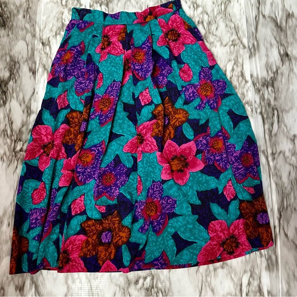 Fire Islander Petite Womens Sz S 80s Bold Bright Midi Skirt Electric Floral Vtg - Picture 5 of 7